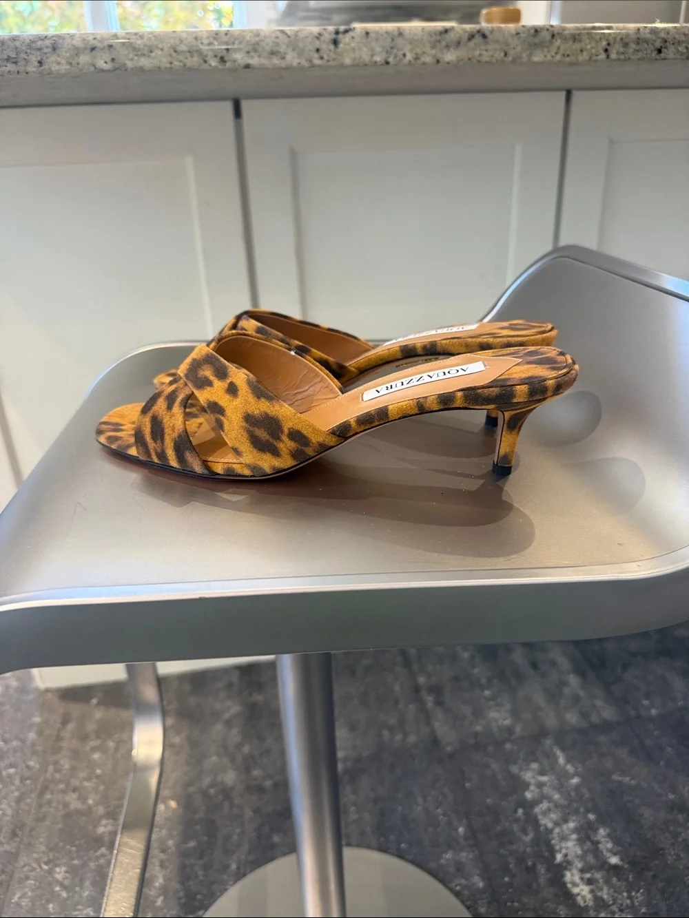 NIB Aquazzura Divine Leopard-Print Kitten Heel Sandals 50 mm - Picture 5 of 9
